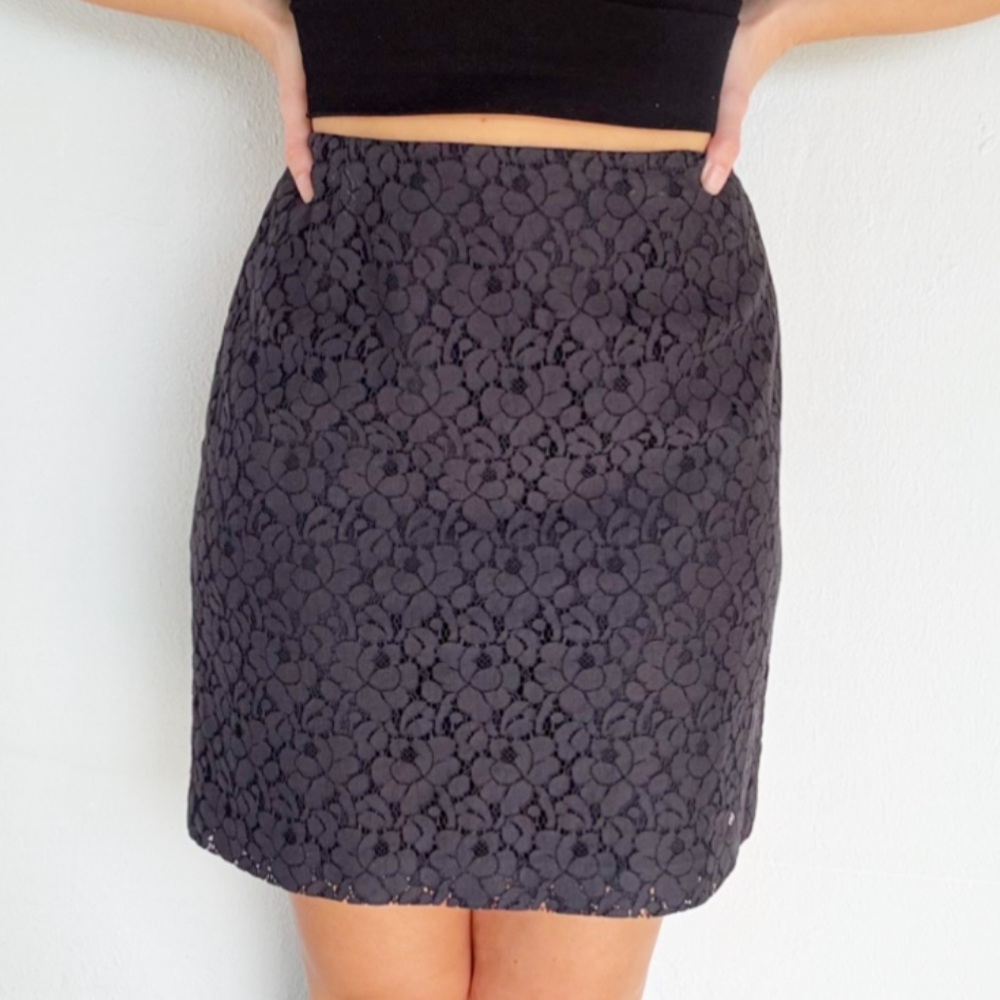 Worth black lace cotton blend mini pencil skirt size 4